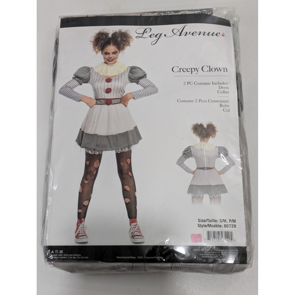 Leg Avenue Creepy Clown Costume Size S/M Dress Collar 86729 Halloween Holiday - Picture 1 of 5